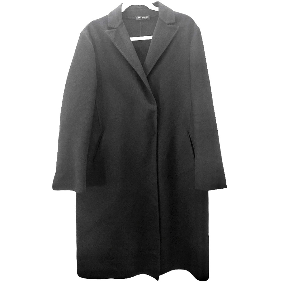 Marlowe 100% Cashmere Black Long Coat Made in‎ Italy L
